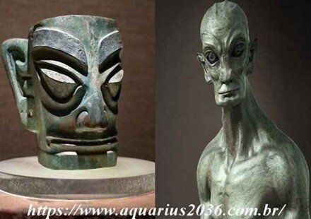 Alienigenas em Reliquias Sanxingdui China sanxingdui - cidade antiga da china e a possível interação alienígena.